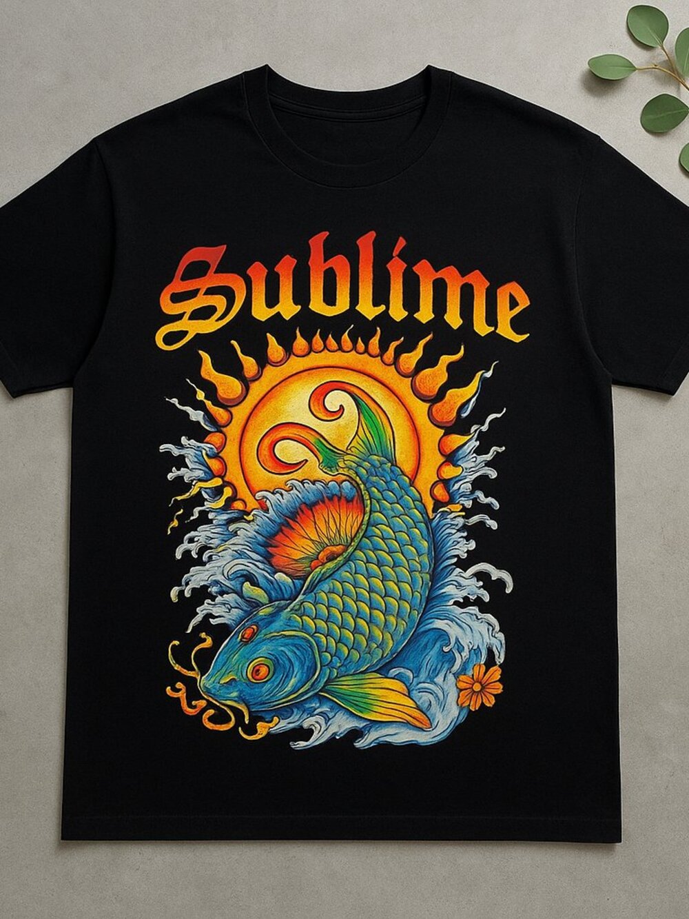 Sublime Graphic T-Shirt Black Reggae Rock Band Tee Colorful Dragon